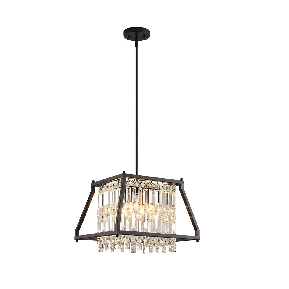 Trapezoidal Crystal Chandelier — Black Metal Frame, E12 4-Light, Two Sizes