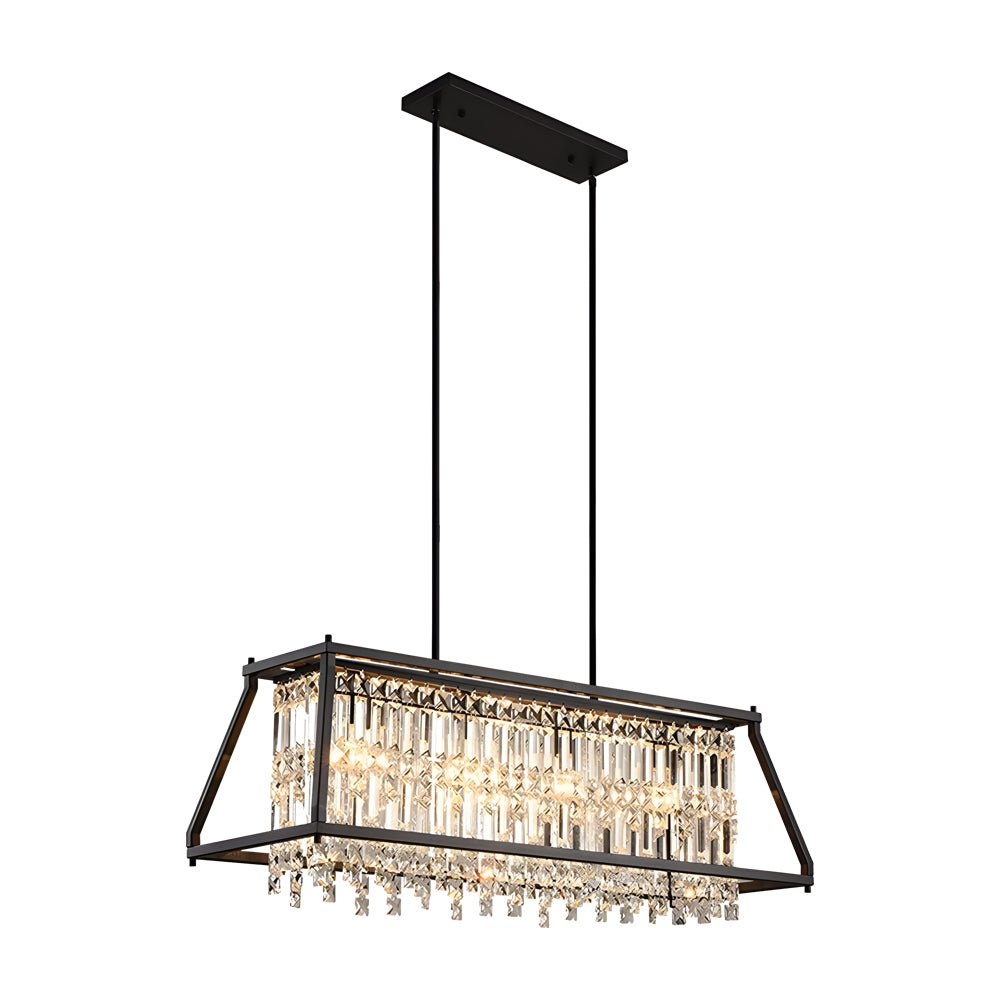 Trapezoidal Crystal Chandelier — Black Metal Frame, E12 4-Light, Two Sizes