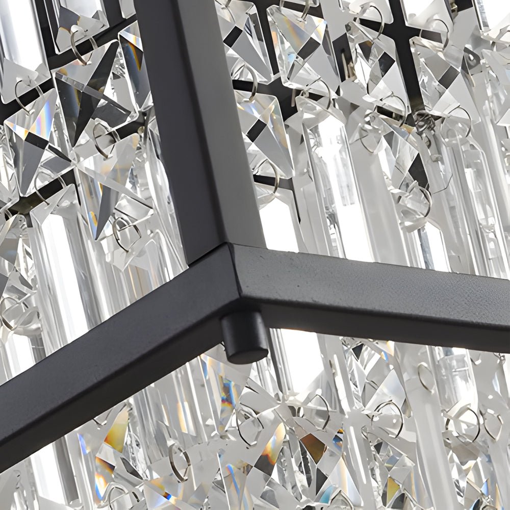 Trapezoidal Crystal Chandelier — Black Metal Frame, E12 4-Light, Two Sizes
