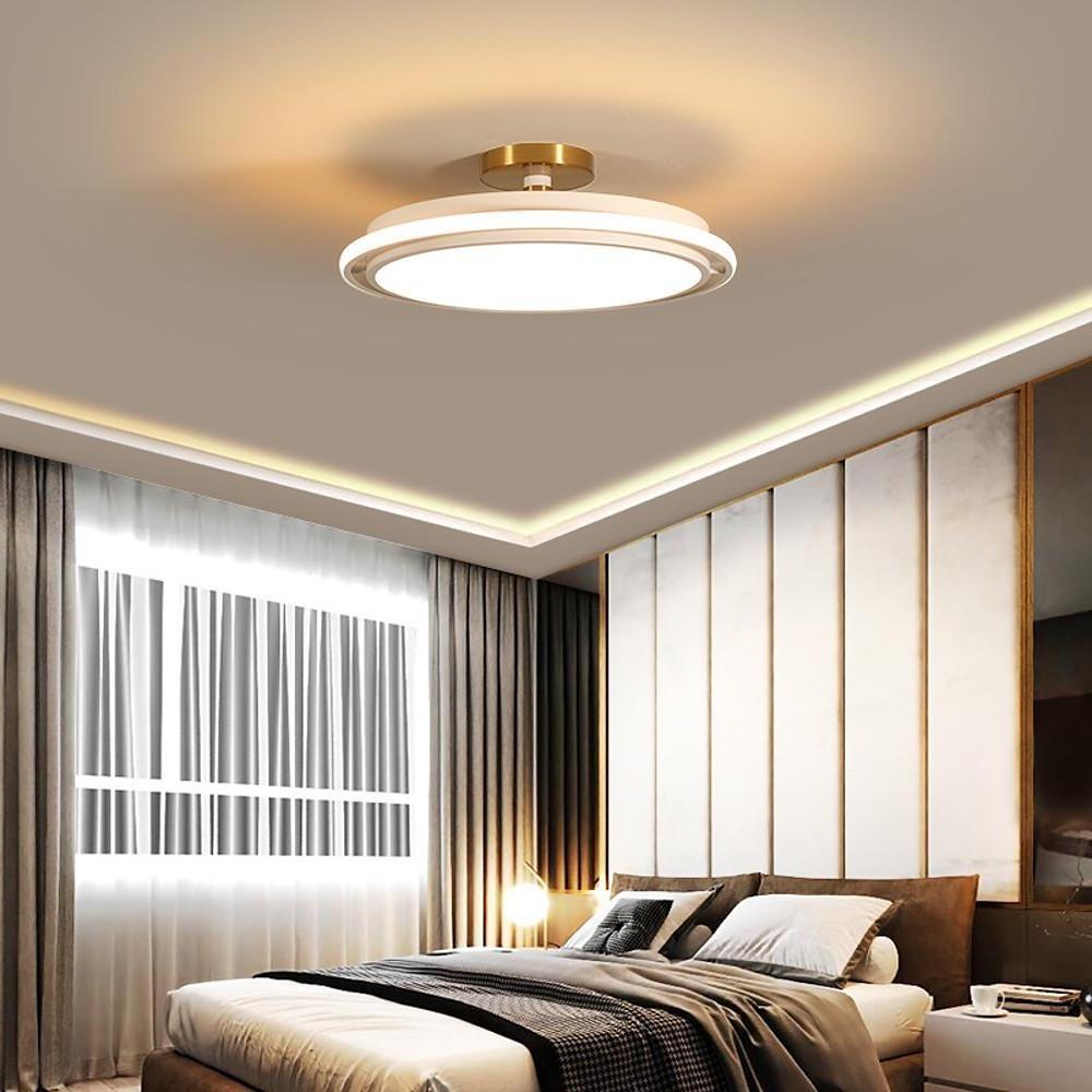 Modern Circular LED Flush-Mount Ceiling Light — Metal, 2-Light, 3000K / 6000K, 18" or 22"