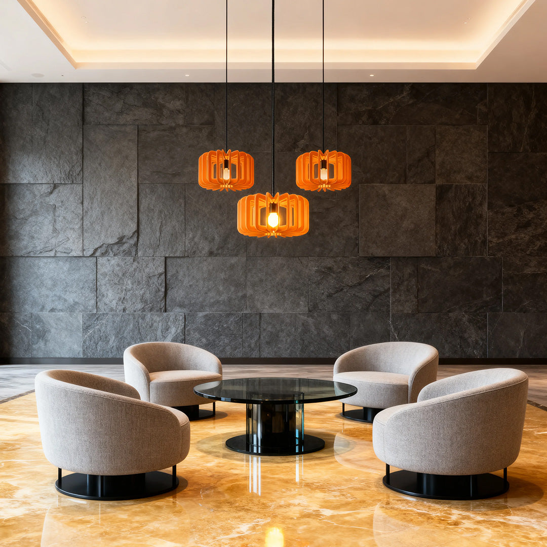 Acoustic Felt Drum Pendant Light — PET Felt and Iron, 15.75" Wide, Adjustable 2m Chain, Sound-Absorbing