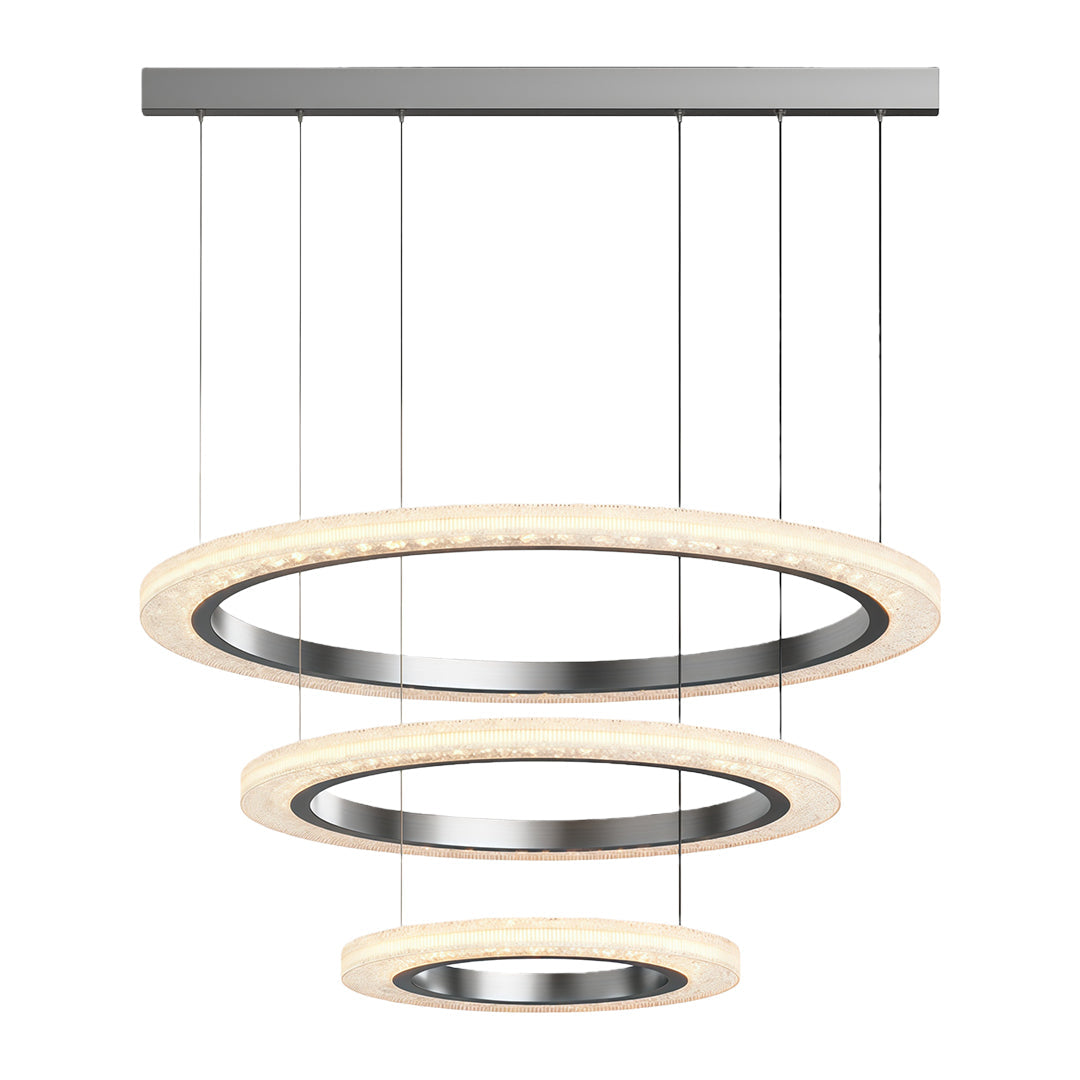 Round Ring Chandelier — Aluminum & Acrylic, 23.6"–31.5", Single/Double/Triple, Three-Color Dimming, Copper/Nickel/Black