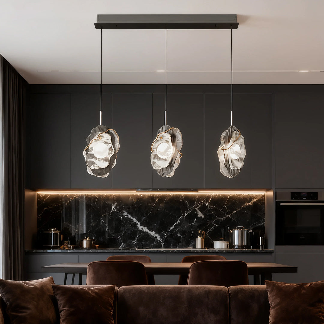 Minimalist Glass Pendant Light — Matte Black Iron-Aluminum, LED 9W–27W, 1- or 3-Light, Adjustable Chain