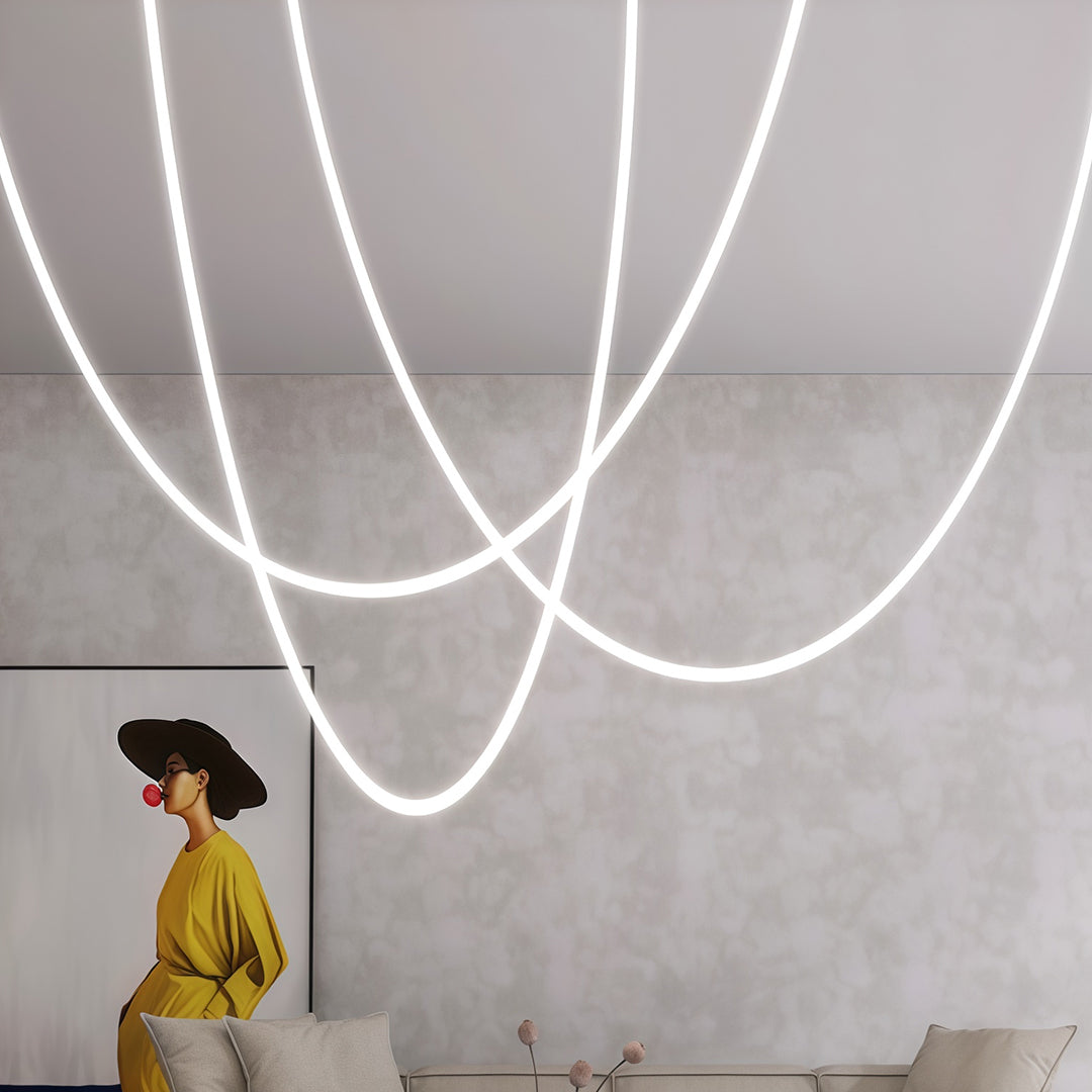 Linear Neon Pendant Light — Silicone Soft LED, 2–5m Lengths, Dual Color Temperature (3000K / 4000K), 32–80W