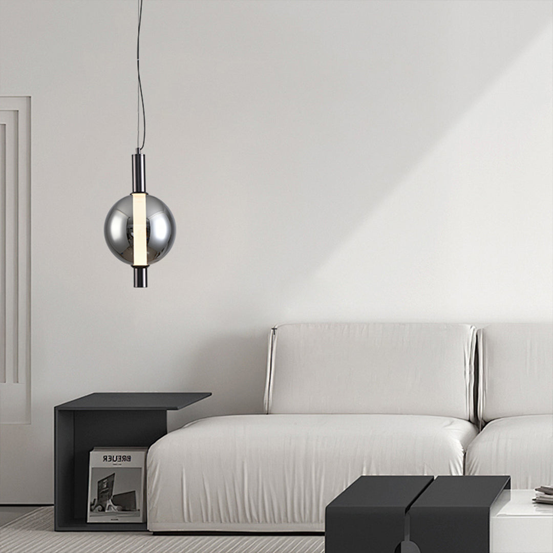 Modern Minimalist Branch Pendant Light — Wrought Iron, Smoke Grey Glass, 1-to-3-Light LED, Three-Color Dimming
