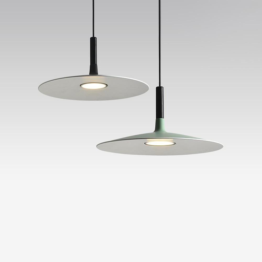 Flat Circular Mini Pendant — Metal, Industrial Modern, Adjustable 47" Cord, LED Included