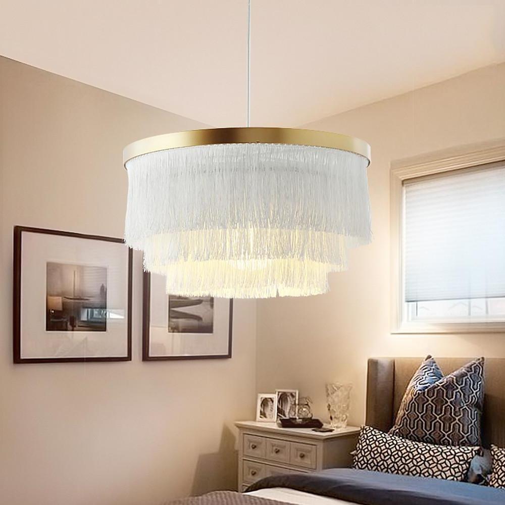 Gradated Drum Chandelier — Metal and Fabric Shade, LED-Compatible, 17" Diameter, 39" Adjustable Cord