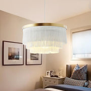 Gradated Drum Chandelier — Metal and Fabric Shade, LED-Compatible, 17" Diameter, 39" Adjustable Cord