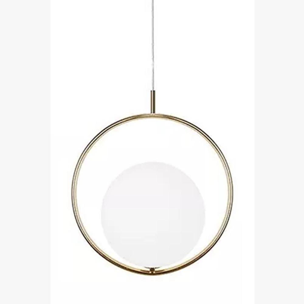 Globe Glass Pendant Light — Gold Ring, Electroplated Metal, 1-Light E27, 14" Diameter, Adjustable 59" Cord