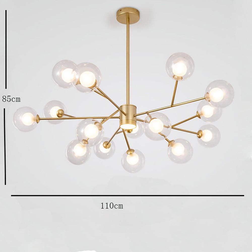 Modern Lantern Chandelier — Glass and Gold Metal, G9, 9-Light, 35" Diameter