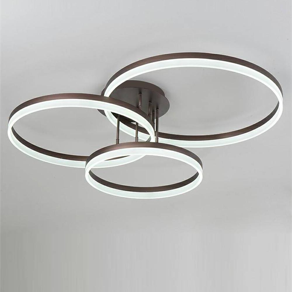Three-Ring Semi Flush-Mount Ceiling Light — Metal and Acrylic, 3-Light LED, Dimmable, Remote Control, 35"