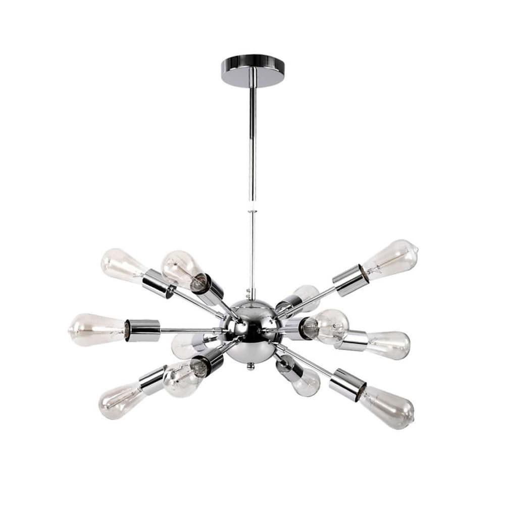 Sputnik Chandelier — Metal, Chrome or Black, 12-Light, 60W, 28" Adjustable Cord, Dining Room / Kitchen