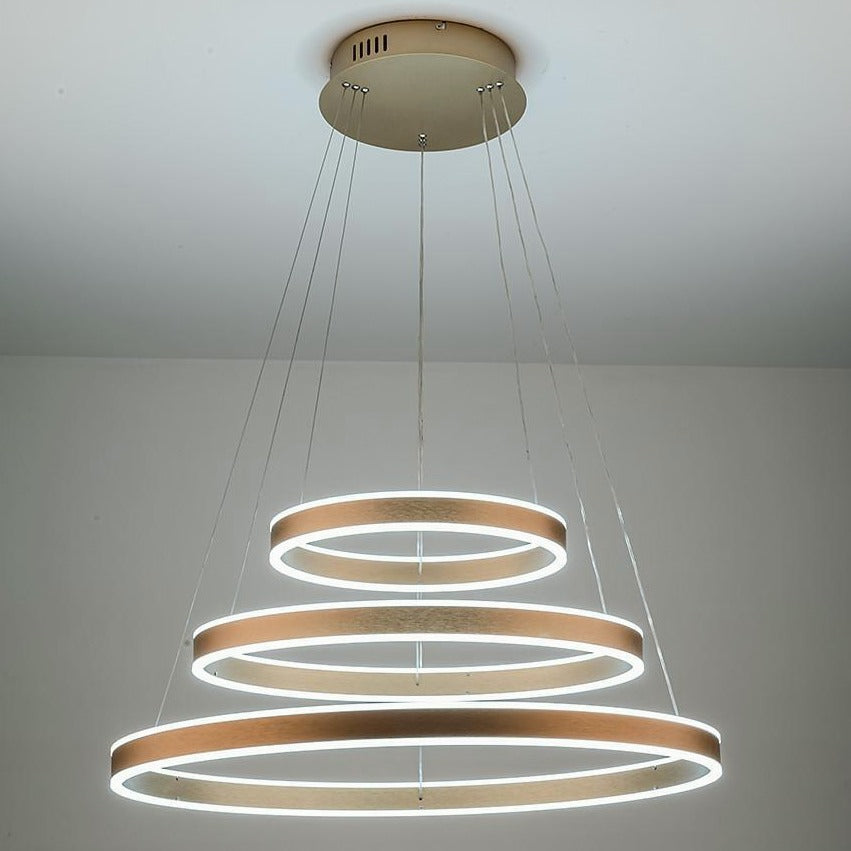 Triple-Ring Chandelier — Aluminum, Gold Finish, LED 142W, 3000K–6000K, 59" Adjustable Chain