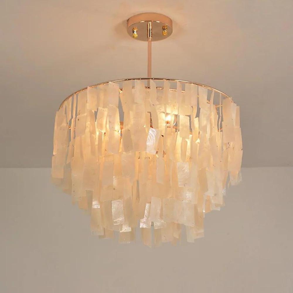 Shell-Shaped Capiz Chandelier — Metal, 4-Light LED, 19.7" Diameter, Gold or White