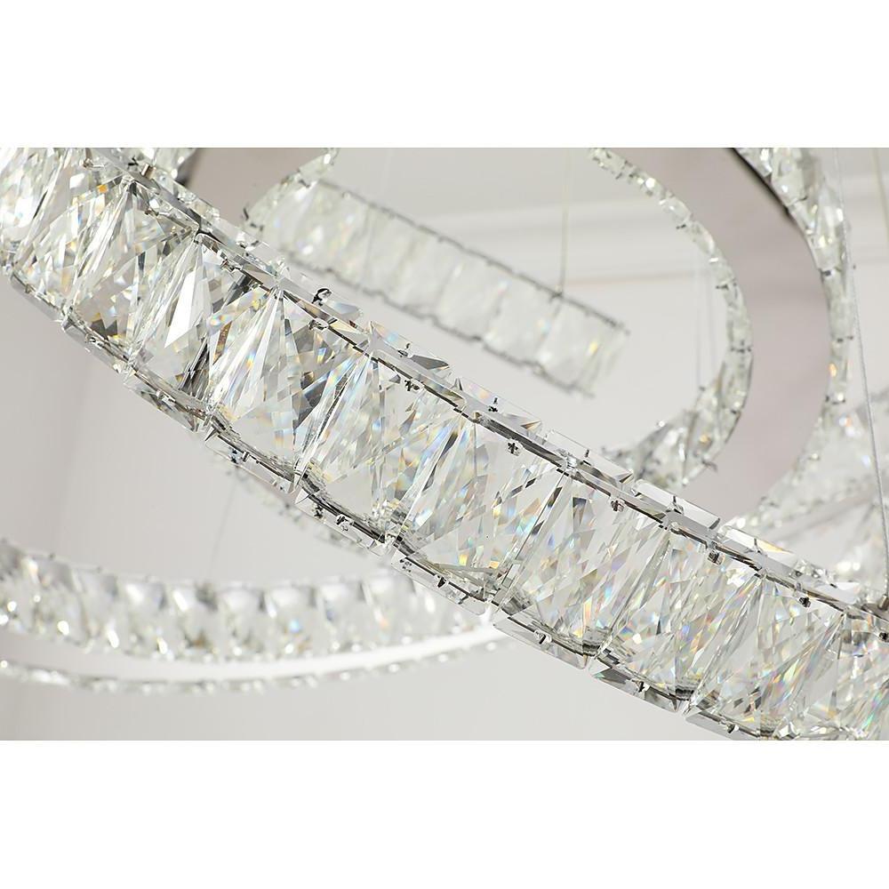 Crystal Wave Chandelier — Stainless Steel, 3-Light LED, 24" Wide, Adjustable 39" Cord