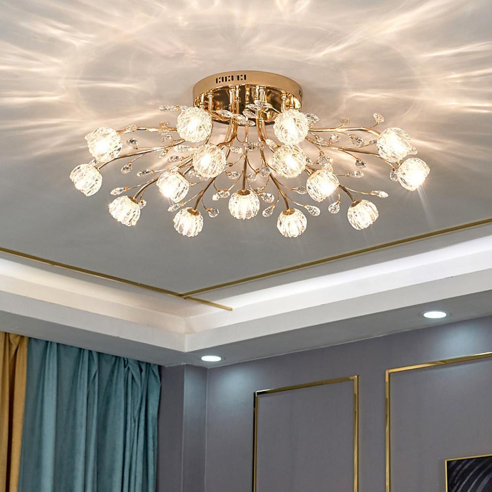 Crystal Cluster Globe Flush-Mount — Gold, Glass, LED, 12- or 15-Light, 31", 3000K