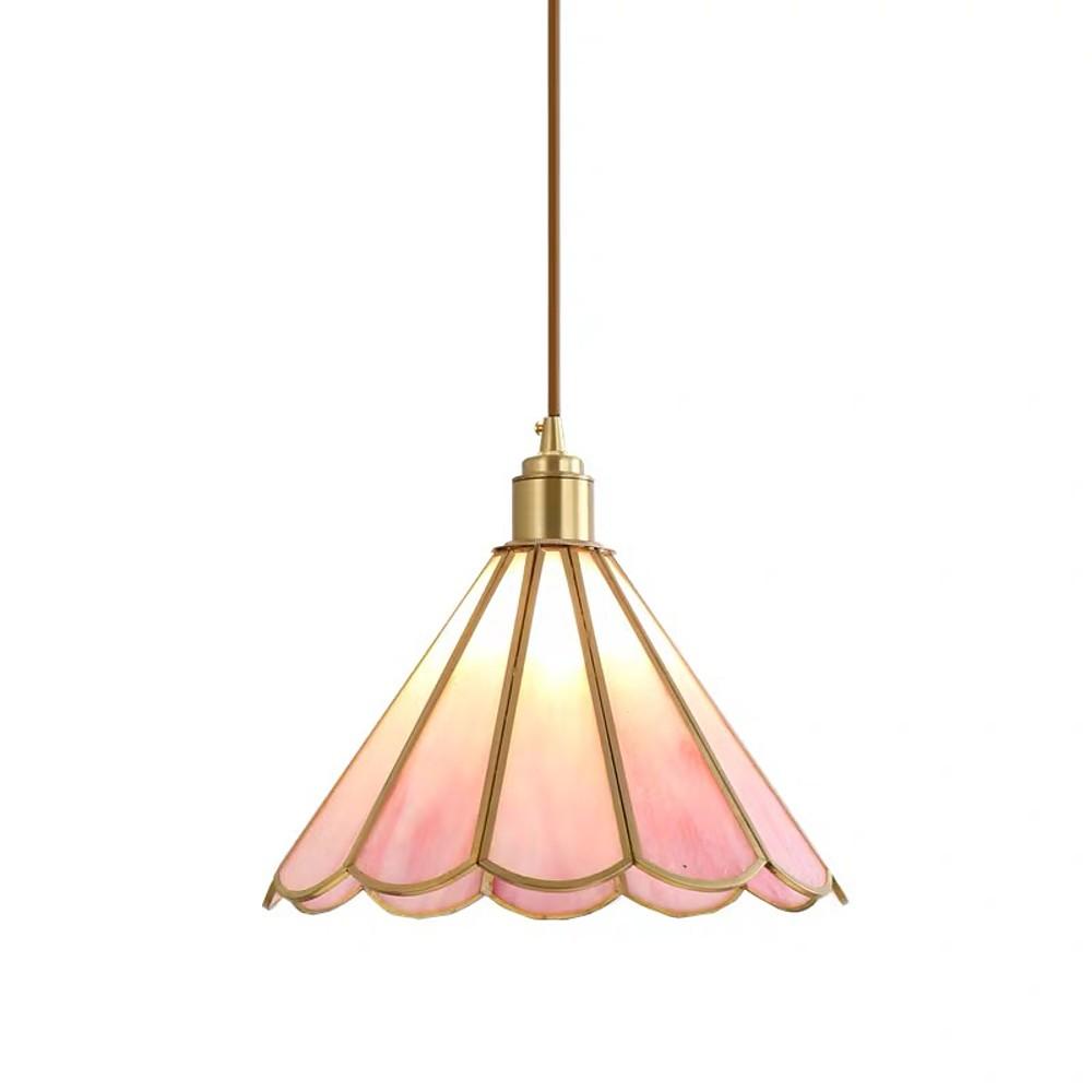 Geometric Flower-Shaped Glass Pendant Light — Copper, LED, 3000K, 11" Diameter, 59" Adjustable Cord