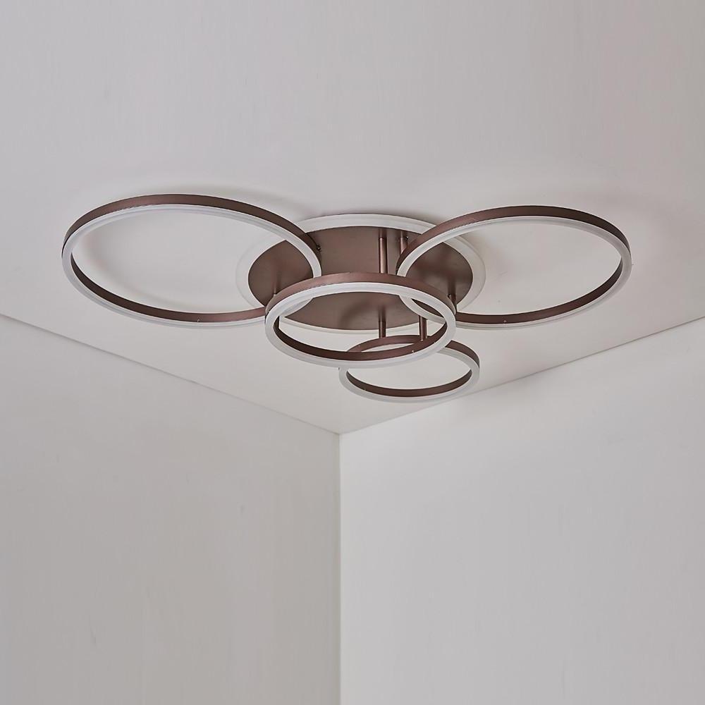 4-Circle Modern Flush-Mount Ceiling Light — Metal and Acrylic, 5-Light LED, Dimmable 3000K–6000K, Remote Control, White or Coffee