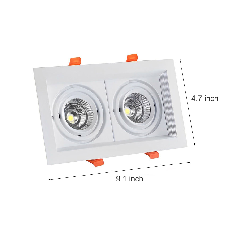 Rectangular Twin-Head Recessed Spotlight — Aluminum, 24W LED, 45° Adjustable, 3-Step Color Dimming