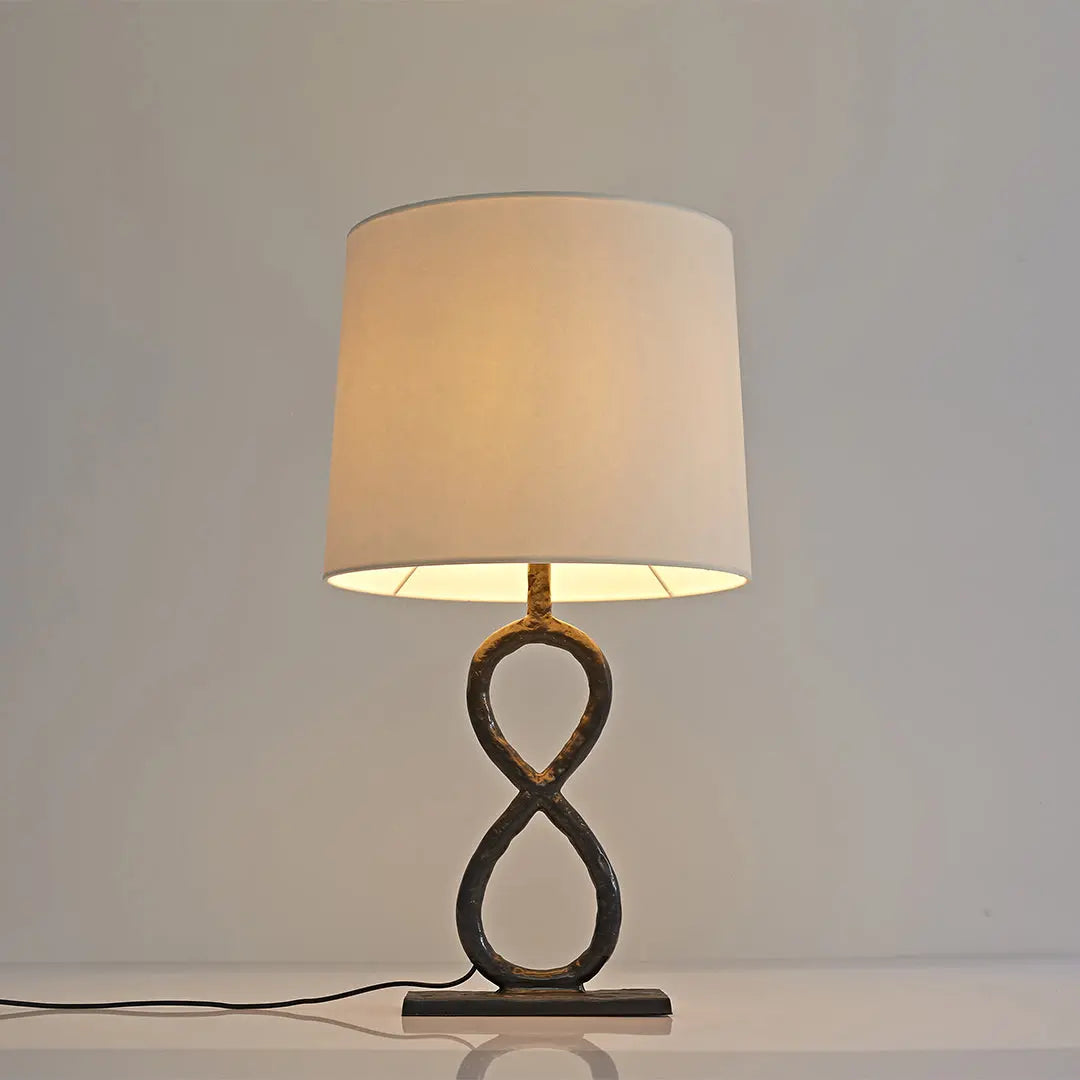European Luxury Fabric Light Table Lamps in Bronze Metal Luxe
