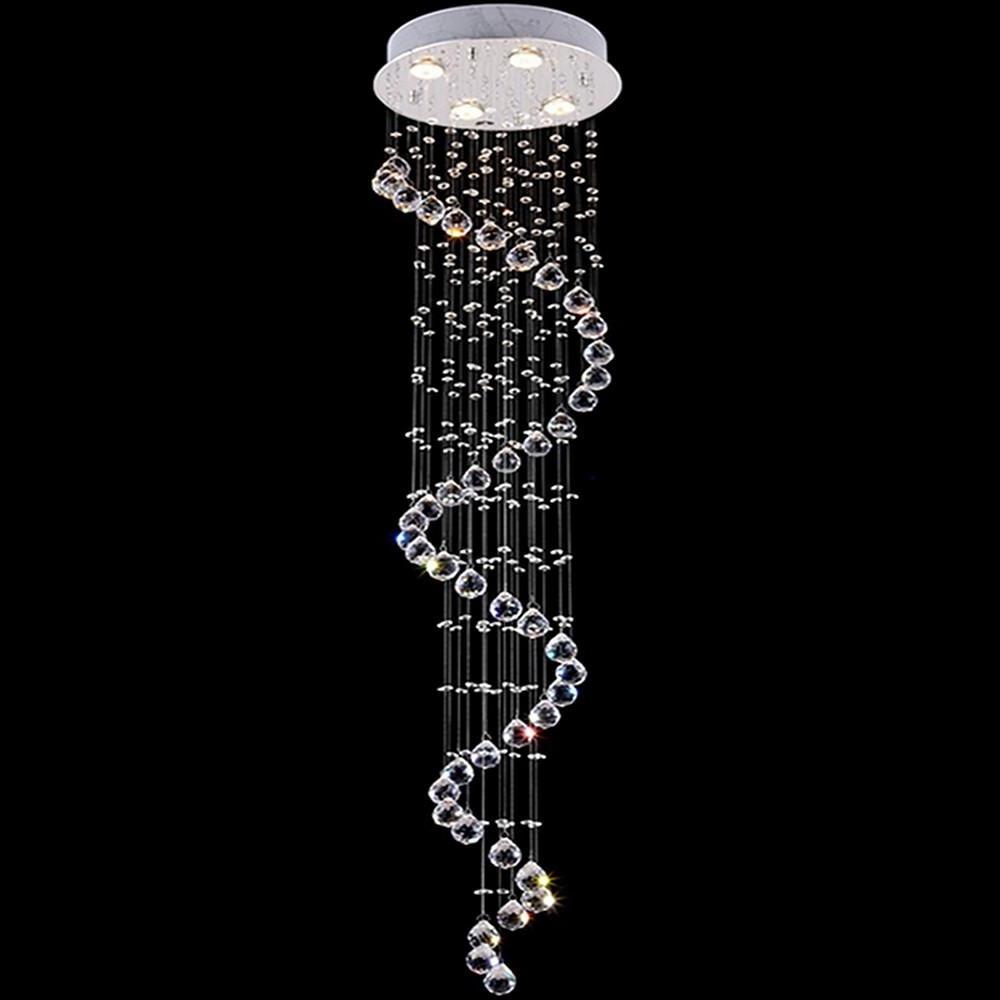 5-Tier Multi-Spiral Crystal Chandelier — Metal, Electroplated Finish, 4-Light GU10, 14" Wide