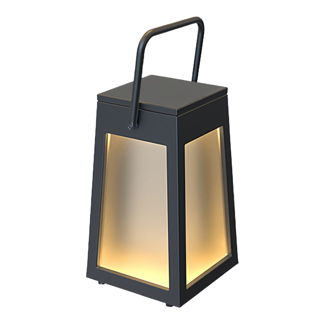 Portable Camping Lantern — Stainless Steel, Black, LED Warm Light, Solar or USB Rechargeable, IP65 Weatherproof, 13" & 15.8"