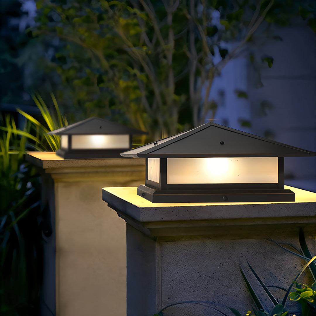 Outdoor Waterproof Black Pagoda Garden Post Lights - Pillar Design