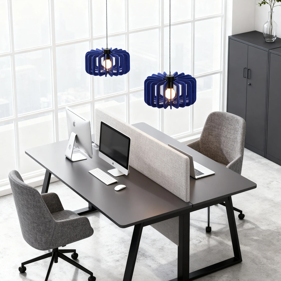 Acoustic Felt Drum Pendant Light — PET Felt and Iron, 15.75" Wide, Adjustable 2m Chain, Sound-Absorbing