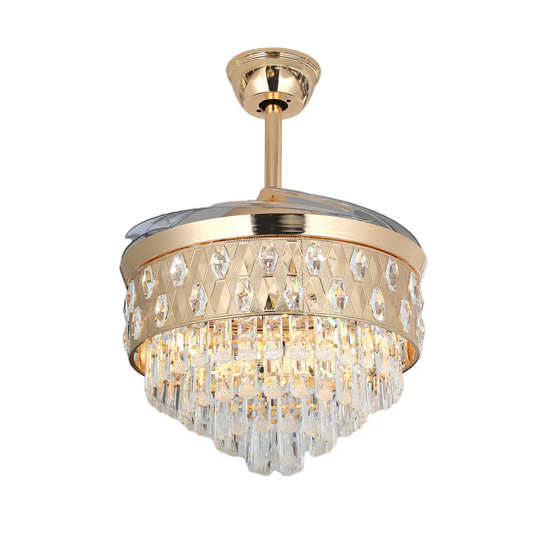 Luxury Gold Iron Ceiling Fans with Crystal Pendant Lights Luxe