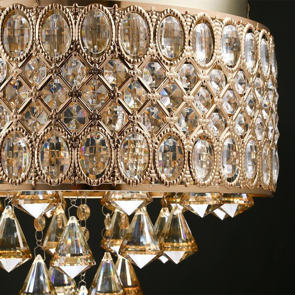 Drum Crystal Flush-Mount Chandelier — Metal and Crystal, 4-Light, E12/E14, 40W, 15" Diameter