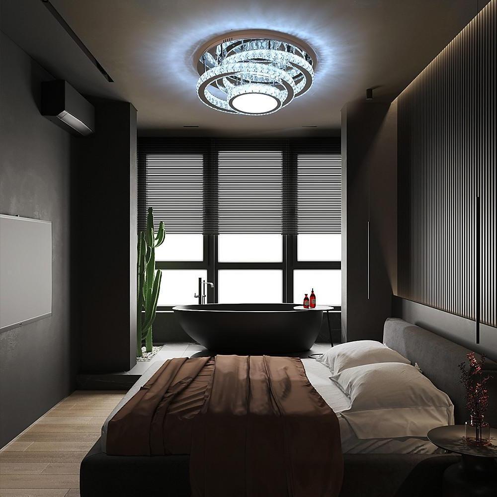 Industrial Flush-Mount Ceiling Light — Gradated Acrylic & Stainless Steel, Integrated LED, 20"