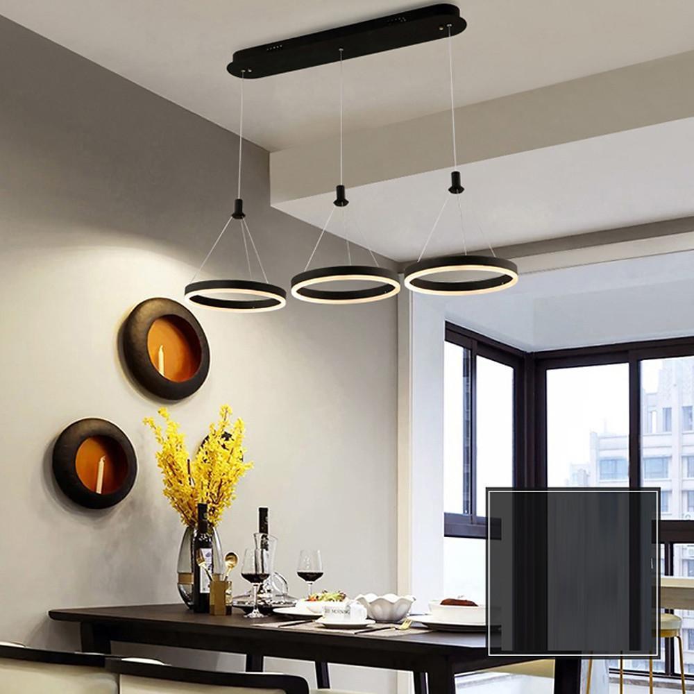 3-Ring LED Pendant Chandelier — Aluminum and Acrylic, Dimmable with Remote, Black or White