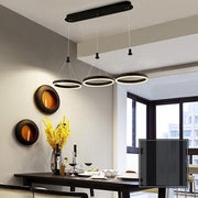 3-Ring LED Pendant Chandelier — Aluminum and Acrylic, Dimmable with Remote, Black or White