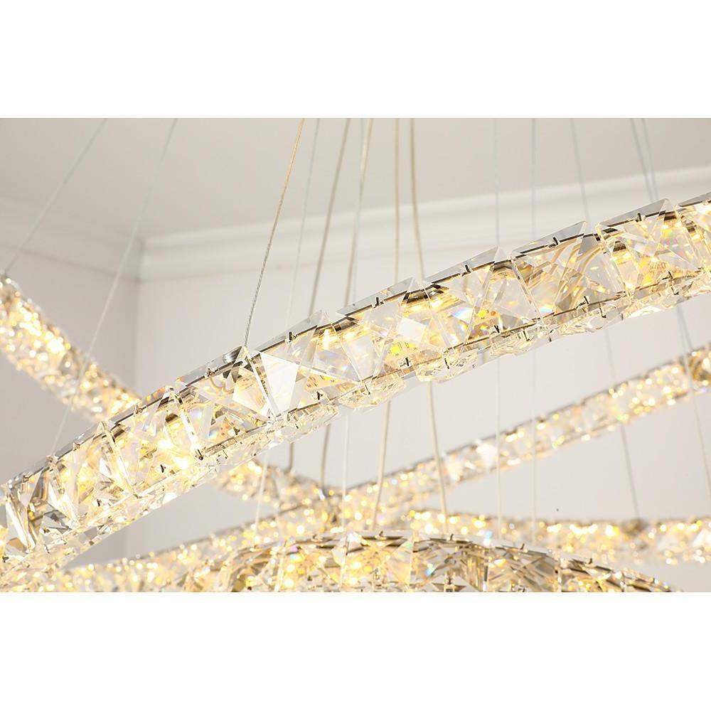 Tiered Crystal Ring Chandelier — Metal & Crystal, LED 3000K, 3-Ring or 4-Ring, 39" Adjustable Cord