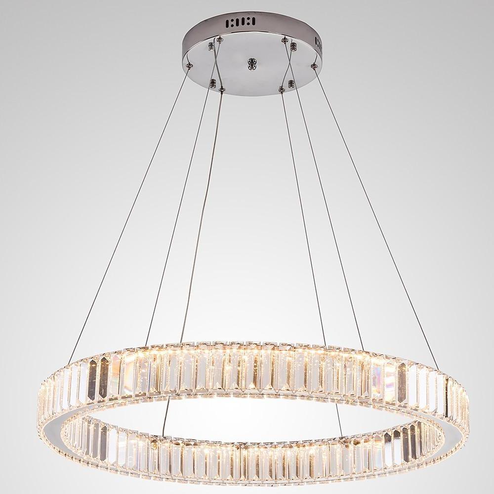 Ring-Shaped Crystal Wagon Wheel Chandelier — Gold Finish, 1-Light, 28" Diameter, Integrated LED, 36W