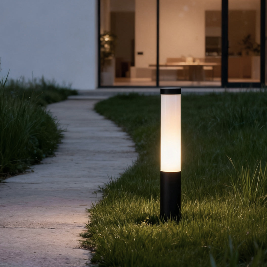 Cylindrical Acrylic Tube Bollard Light — Die-Cast Aluminum, LED, 360° Ambient, IP65, 23.6"–39.4" Heights