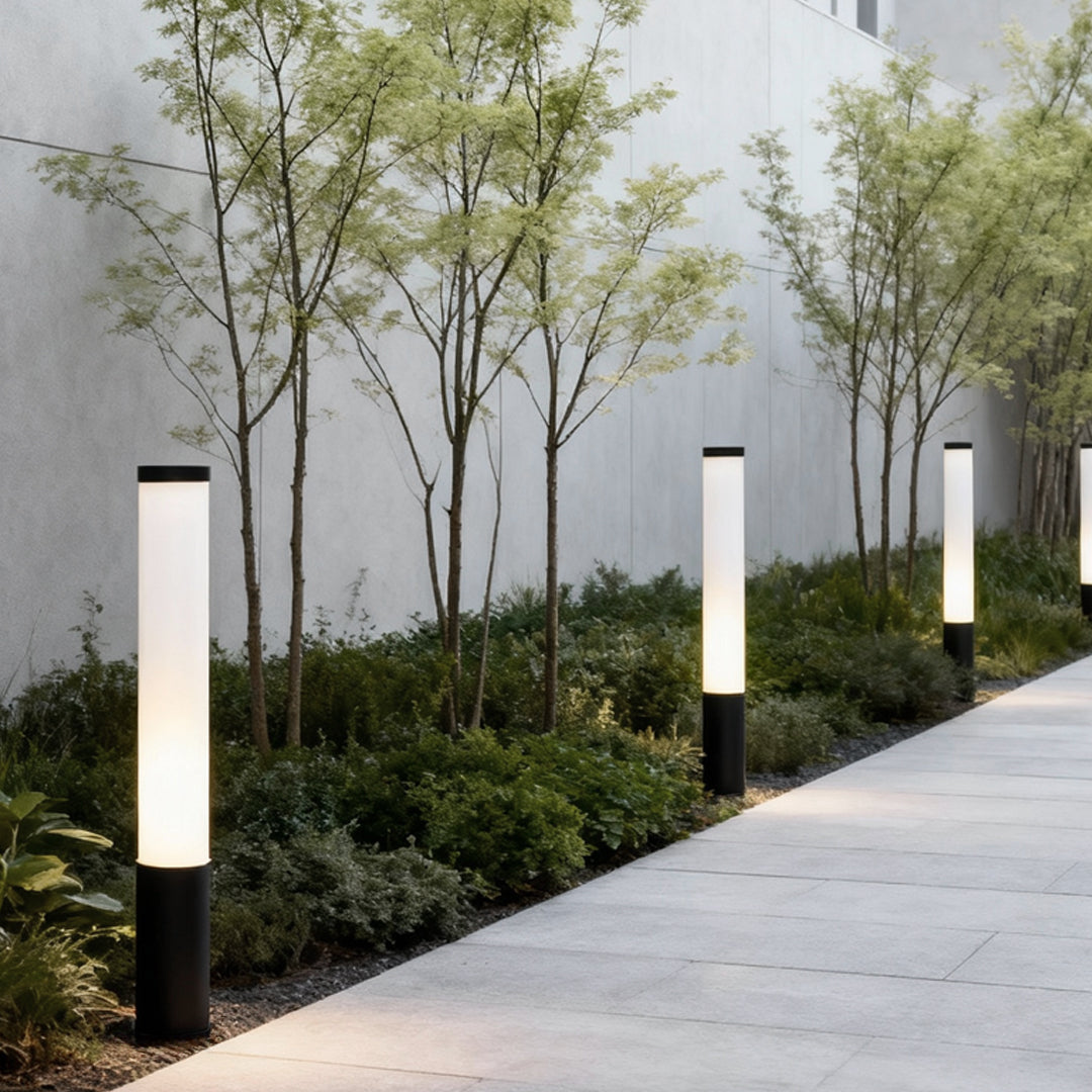 Cylindrical Acrylic Tube Bollard Light — Die-Cast Aluminum, LED, 360° Ambient, IP65, 23.6"–39.4" Heights