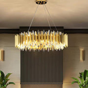 Round Crystal Chandelier — Stainless Steel, LED, 3000–5400K, 8- or 12-Light