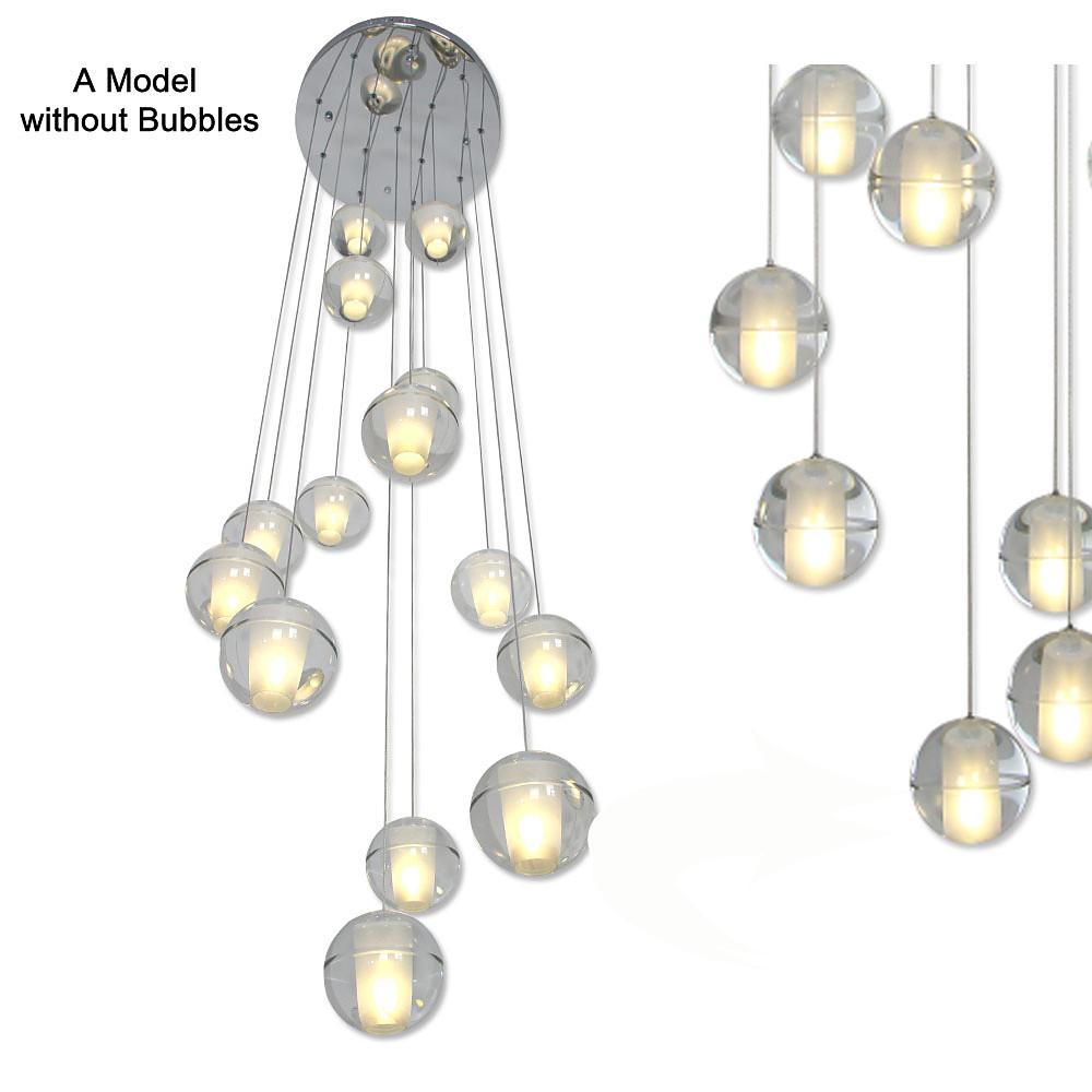 Contemporary 14-Light Crystal Ball Chandelier — Metal, Electroplated, Dimmable, 3000K / 6000K, 118" Adjustable Cord
