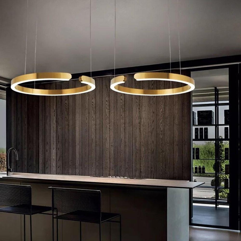 Open Ring LED Pendant Light — Stainless Steel and Acrylic, 24" Diameter, 3000–5400K, Gold Finish