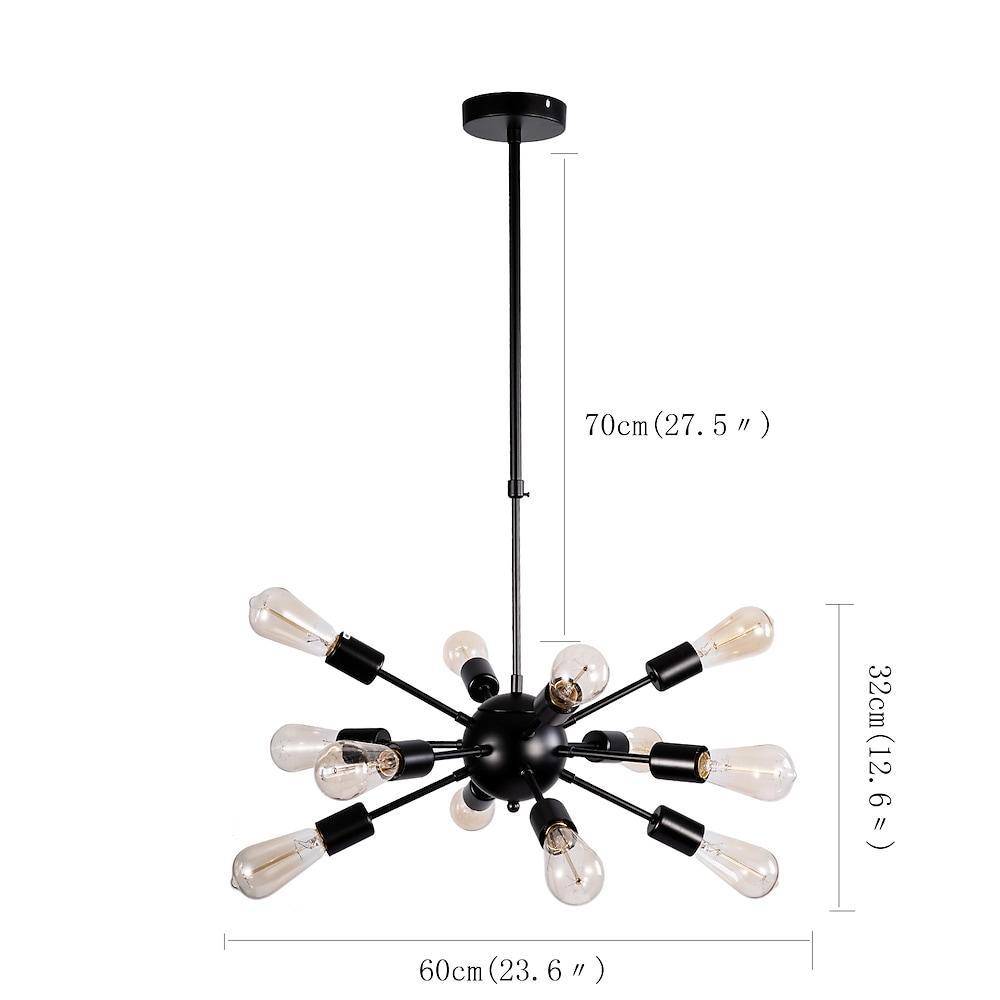 Sputnik Chandelier — Metal, Chrome or Black, 12-Light, 60W, 28" Adjustable Cord, Dining Room / Kitchen