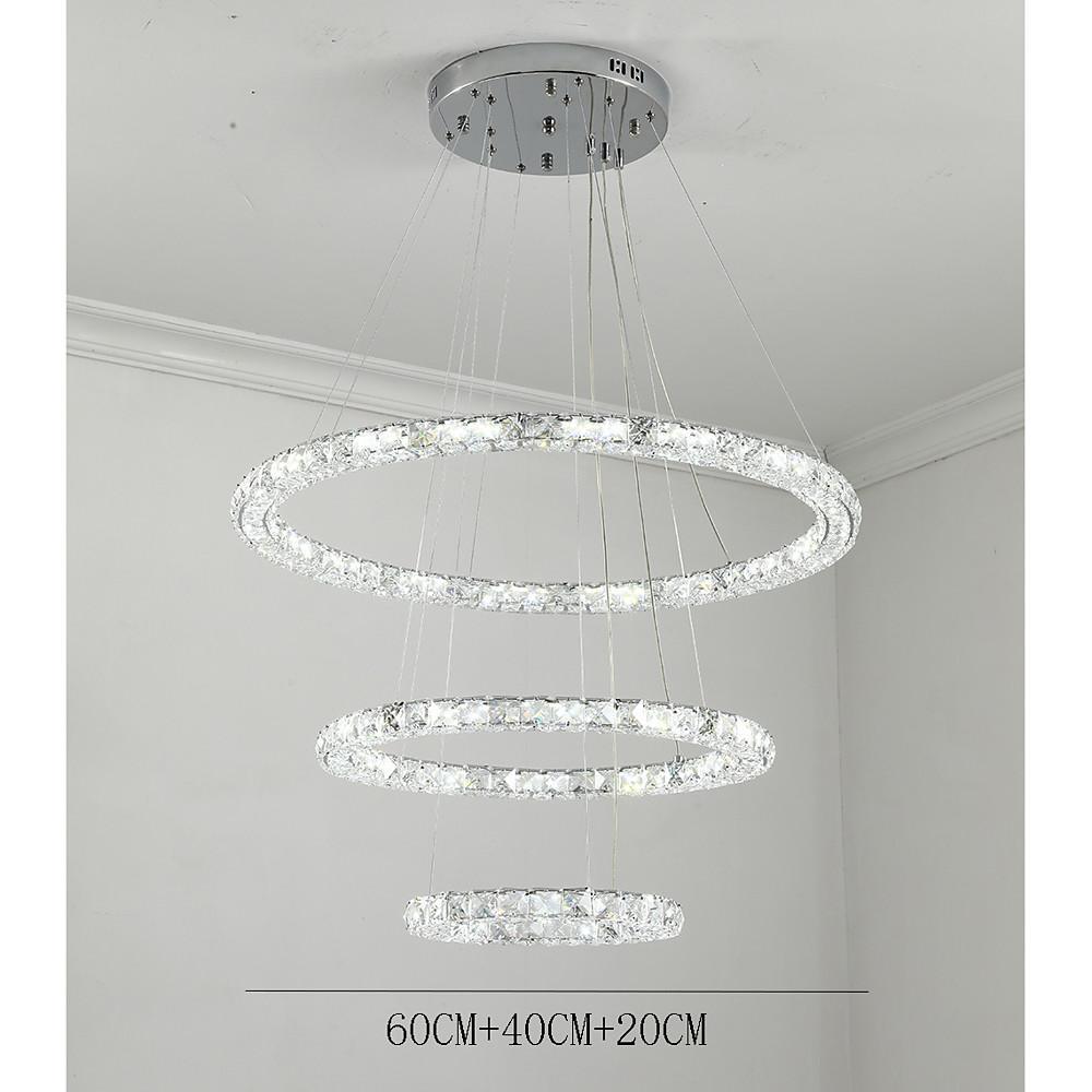 Tiered Crystal Ring Chandelier — Metal & Crystal, LED 3000K, 3-Ring or 4-Ring, 39" Adjustable Cord
