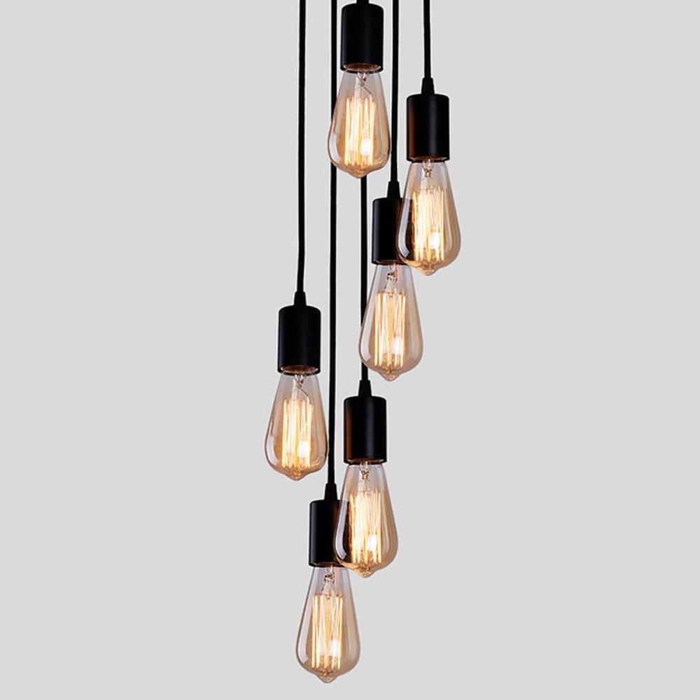 Braided Cluster Teardrop Multi-Light Pendant — Metal, Transparent Glass, 6-Light, Industrial Vintage, Rose Gold / Black