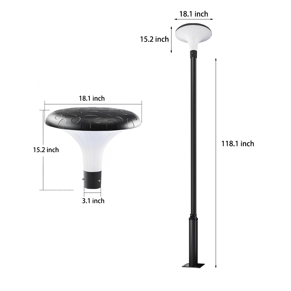 UFO Mushroom Solar Street Light — Die-Cast Aluminum, Black, LED, IP65, Solar / Hardwired, Dual Color Temperature