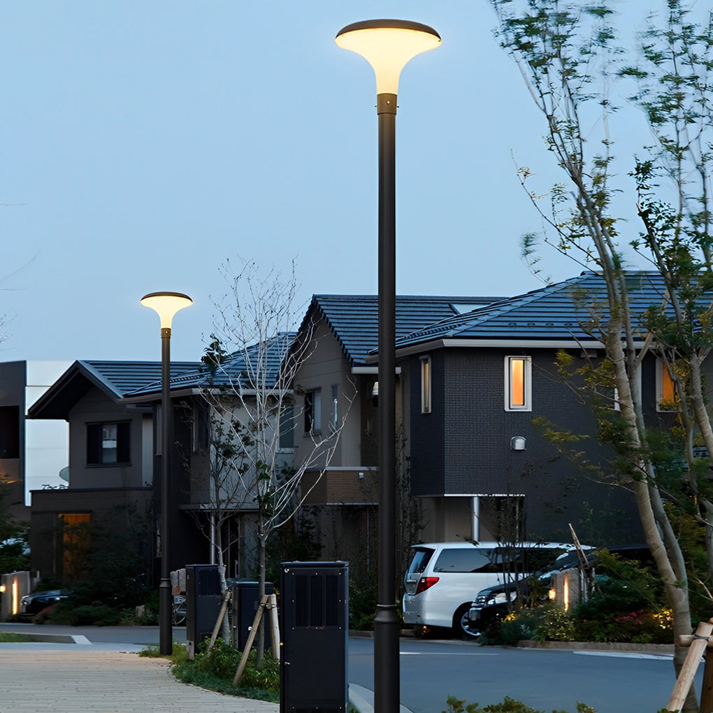 UFO Mushroom Solar Street Light — Die-Cast Aluminum, Black, LED, IP65, Solar / Hardwired, Dual Color Temperature