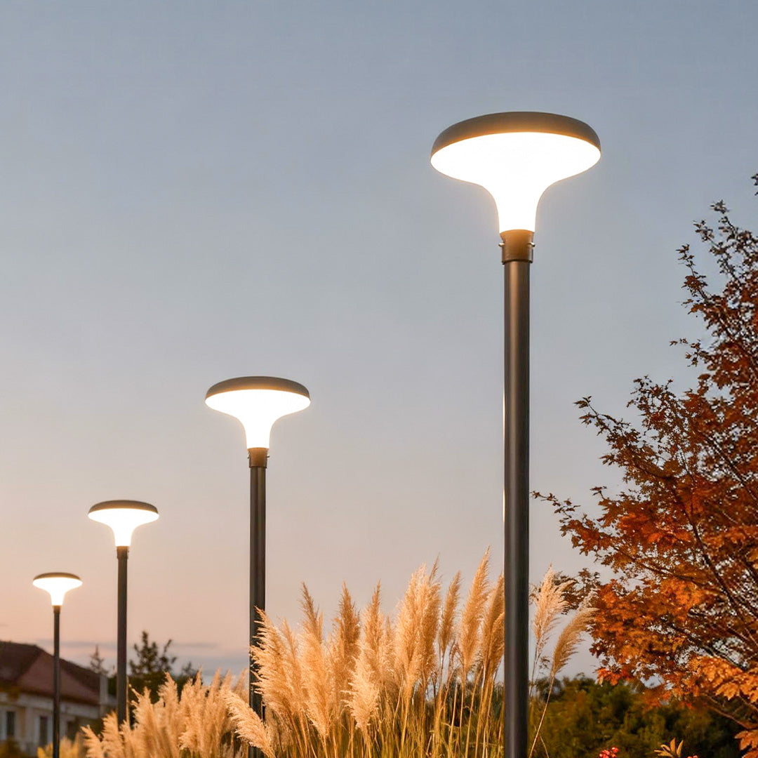UFO Mushroom Solar Street Light — Die-Cast Aluminum, Black, LED, IP65, Solar / Hardwired, Dual Color Temperature