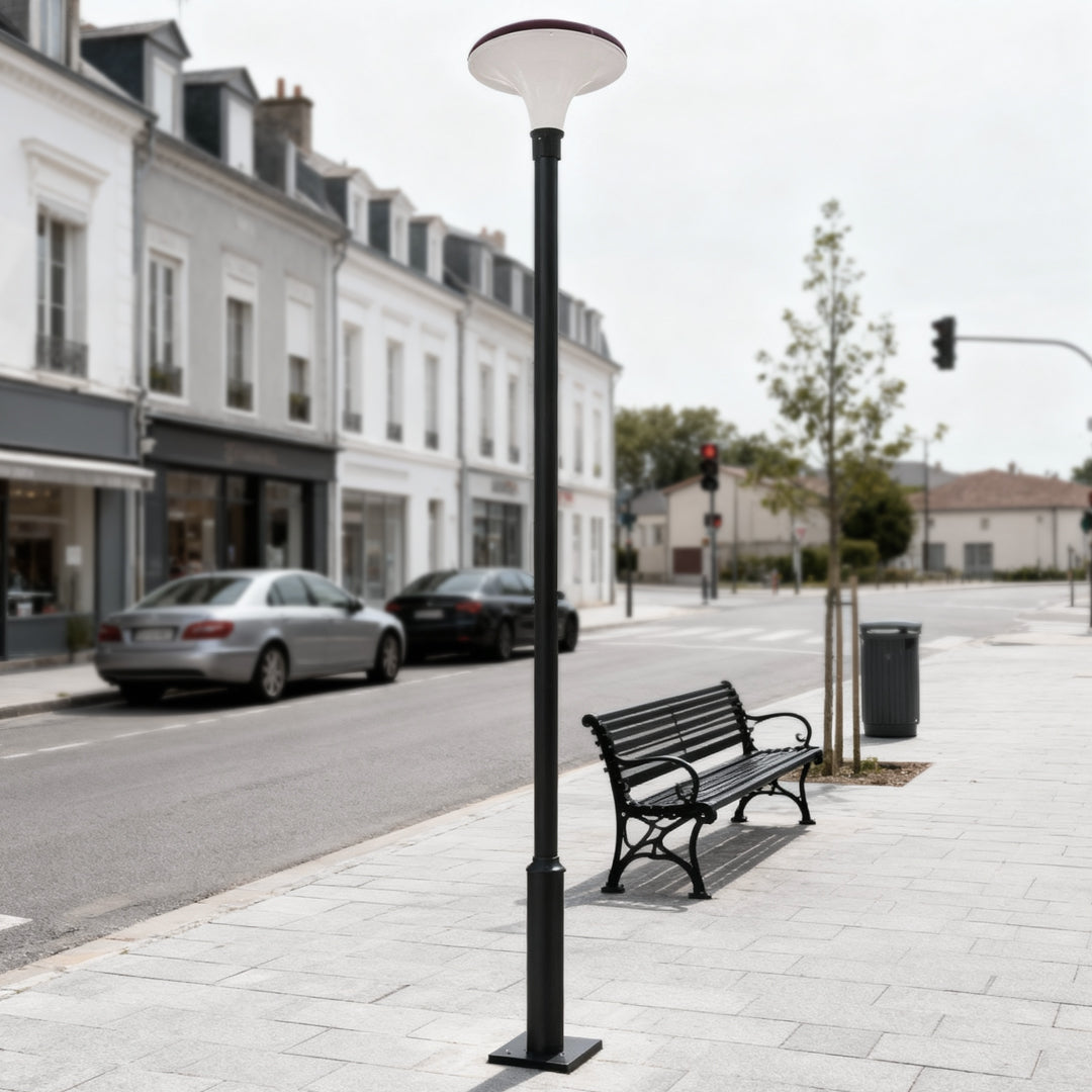 UFO Mushroom Solar Street Light — Die-Cast Aluminum, Black, LED, IP65, Solar / Hardwired, Dual Color Temperature