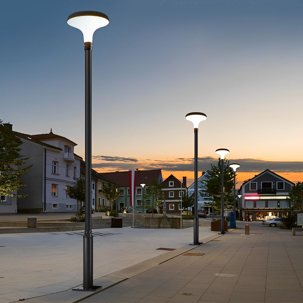 UFO Mushroom Solar Street Light — Die-Cast Aluminum, Black, LED, IP65, Solar / Hardwired, Dual Color Temperature