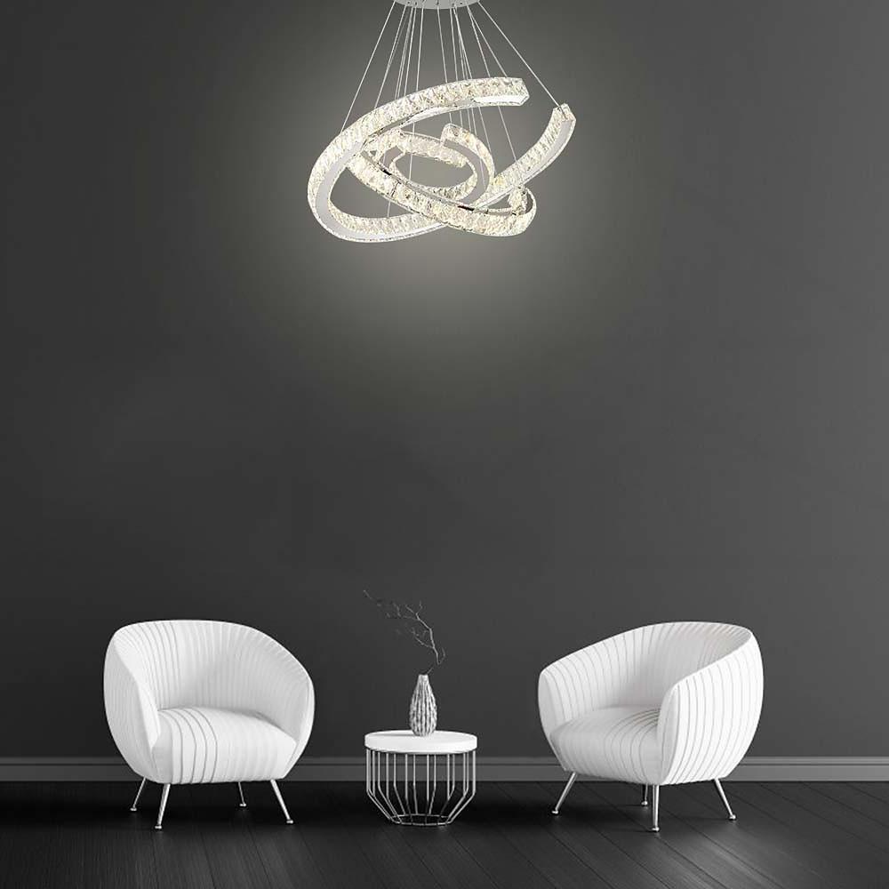 Crystal Wave Chandelier — Stainless Steel, 3-Light LED, 24" Wide, Adjustable 39" Cord