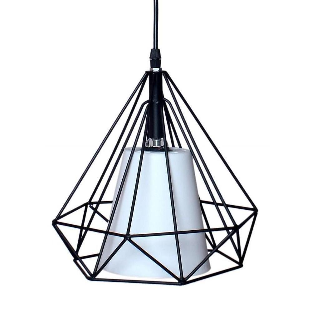 Geometric Metal and Fabric Lantern Cluster Pendant — Black Finish, 3-Light LED, 6000K, 20" Wide